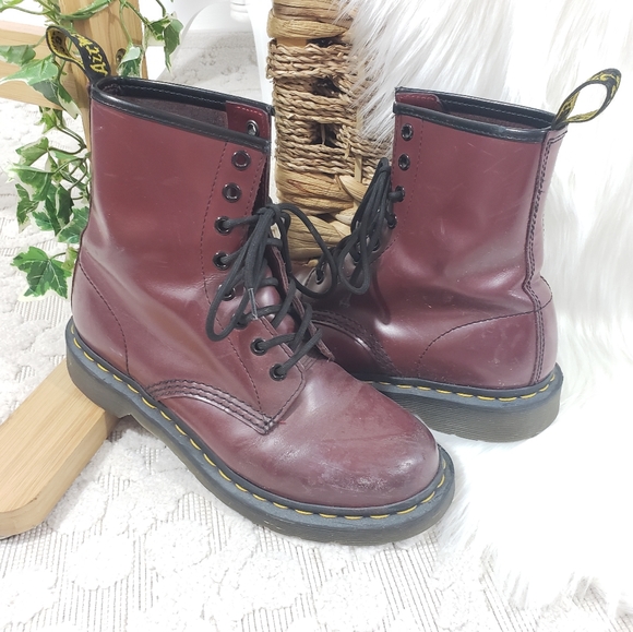 Dr. Martens Shoes - Dr. Martens 1460 smooth leather lace up boots in cherry red